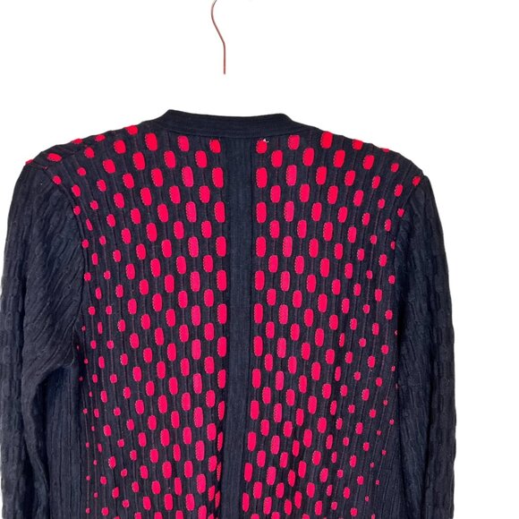 Joan Vass Cardigan L Womens Black Red Textured Open‎ Front Sweater Size Large - Picture 5 of 9